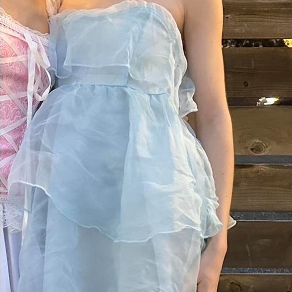 Light Blue Layered Ruffle Dress